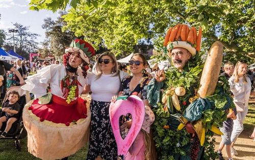 Ladies smiling with vegie people characters